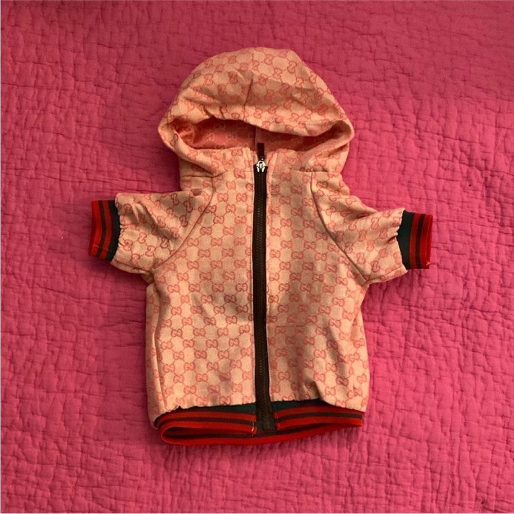 GG monogram Pink Hooded Dog Jacket